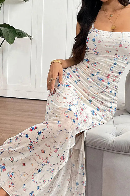 Spaghetti Strap Backless Floral Dress