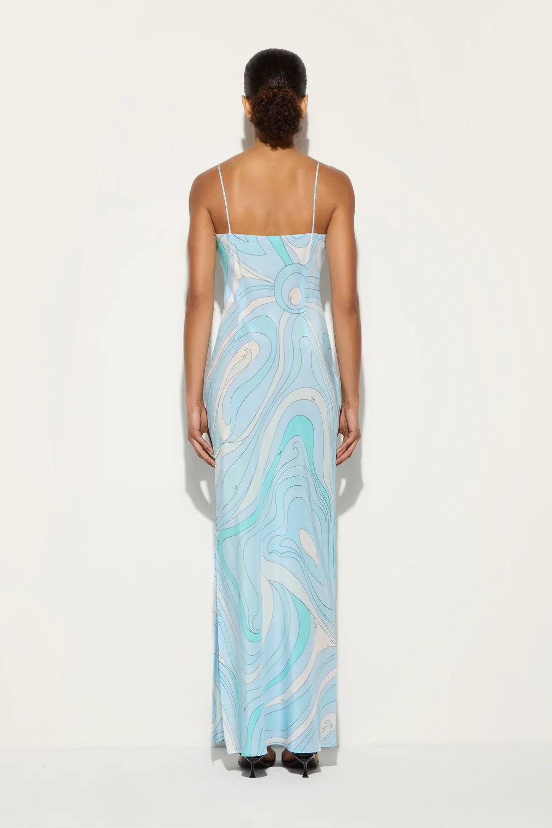Sexy Printed Satin Cami Slit Silk Dress