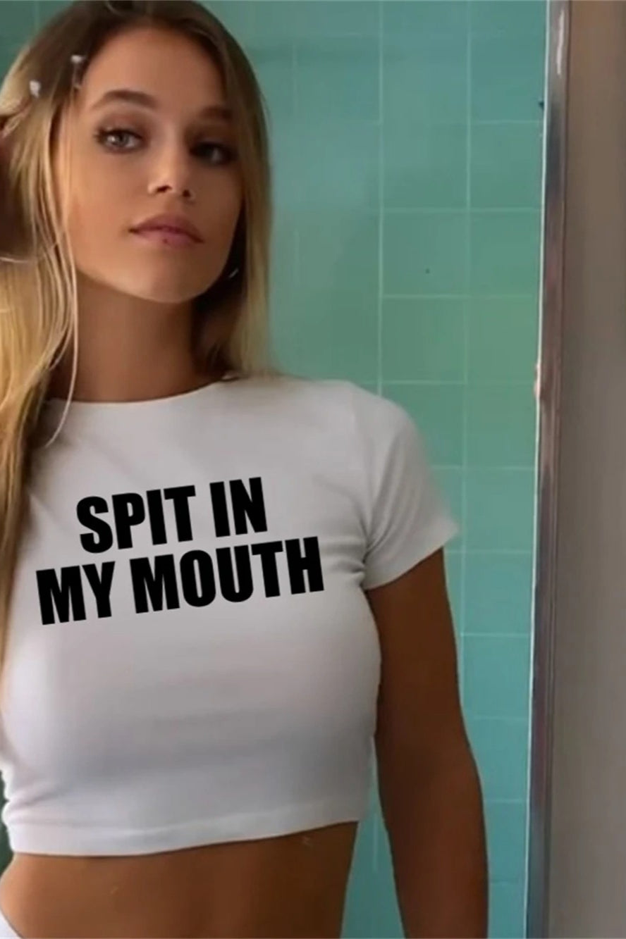 Letter Print Short Sleeve Crop Top