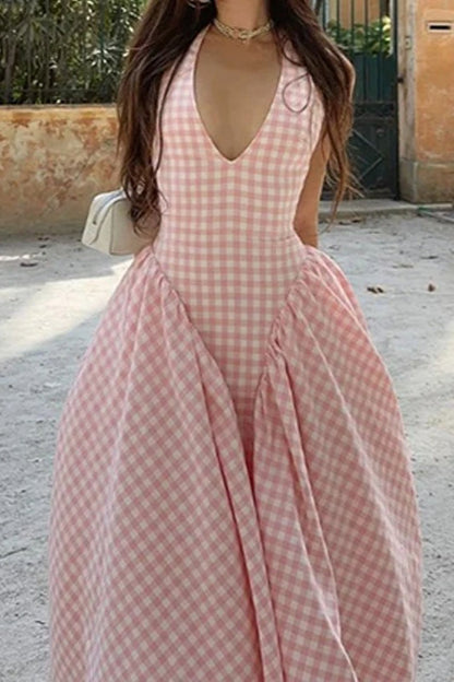 Elegant Waist-Pleated Maxi Dress