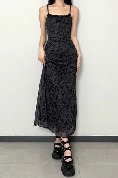 Lace Trim Mesh Floral Dress