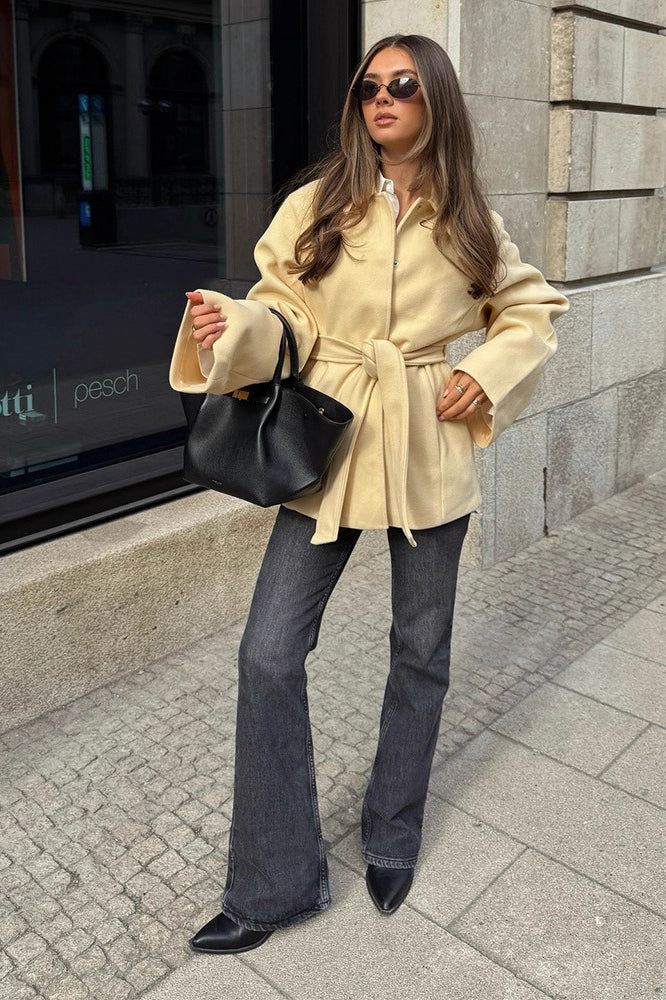 Belted Solid Wool Midi Coat