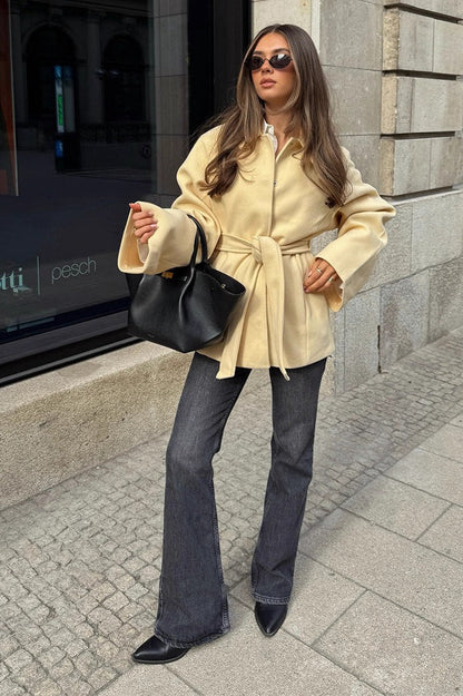 Belted Solid Wool Midi Coat