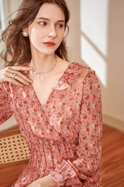 Printed Chiffon Fitted Waist Floral Dress