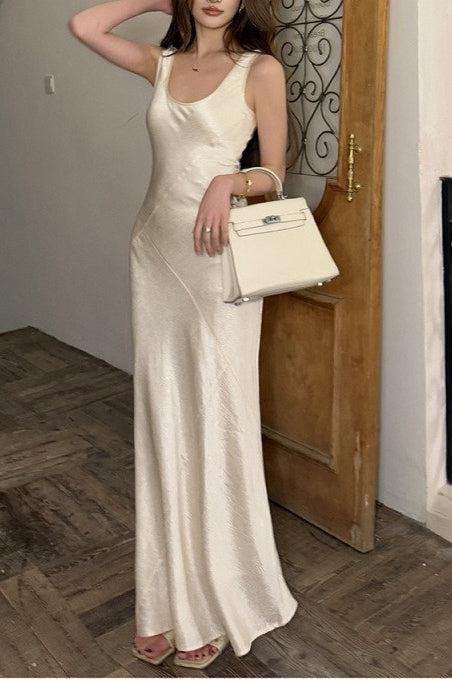 Satin Draped Sash Cami Bodycon Maxi Mermaid Silk Dress