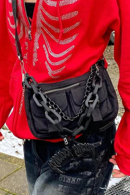 Street Style Rhinestone Skull Hoodie