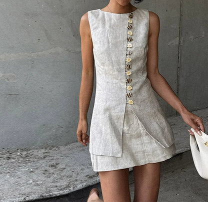 Sleeveless Vest Mini Skirt Suit