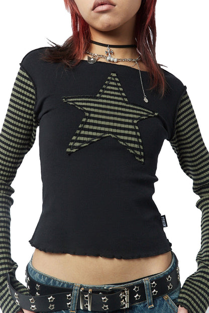 Y2K Star Stripe Embroidered T-Shirt