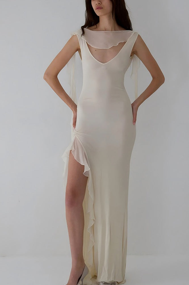 High Slit Ruffle Slip Dress