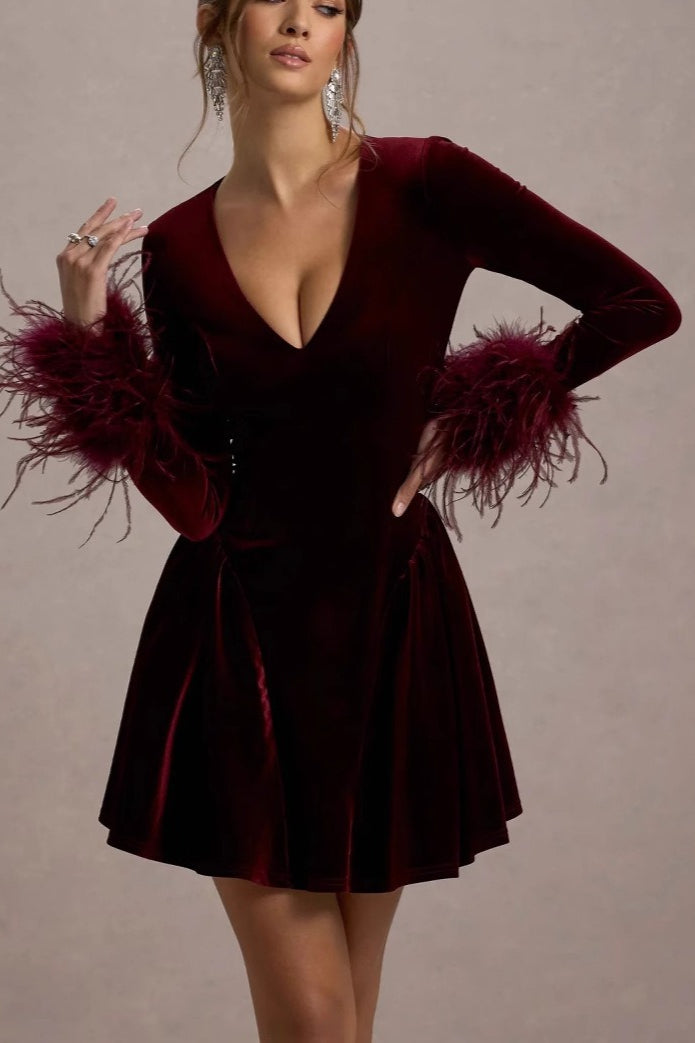 Sexy Elegant Solid Velvet Bodycon Cocktail Dress