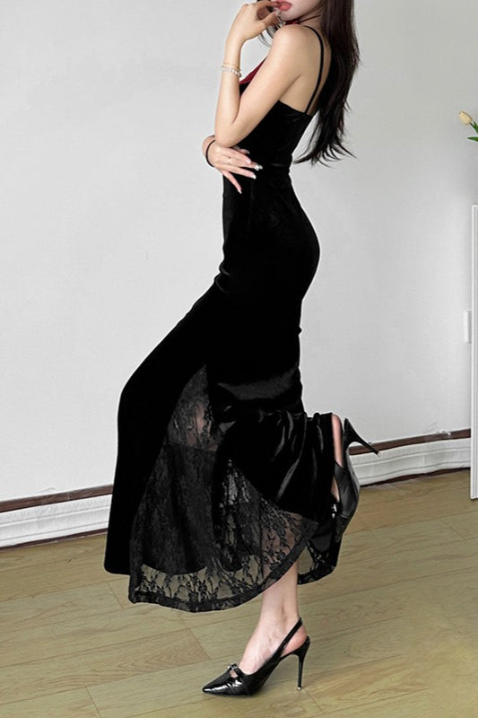 Lace Trim Cami Maxi Lace Dress