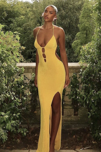 V-Neck Slit Maxi Party Dress