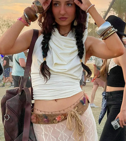 Backless Hooded Bandage Crop Top Y2K Cami Top