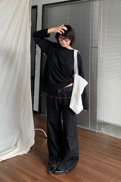 High Waist Straight Leg Denim Jeans