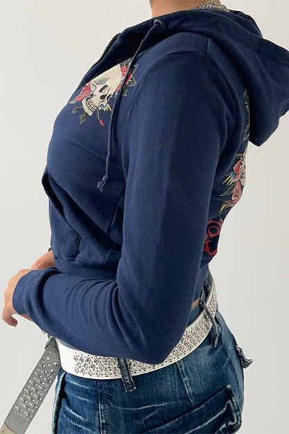 Vintage Slim Fit Hooded Zip-Up Hoodie