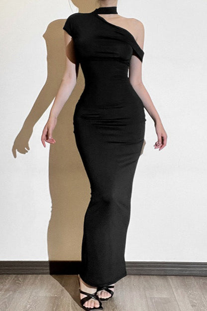 One-Shoulder Slim Maxi Party Dress