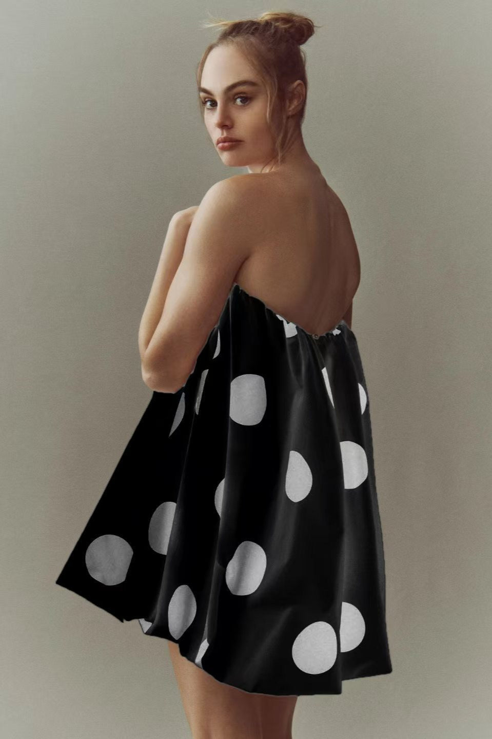 Sexy Polka Dot Strapless Bodycon Mini Dress