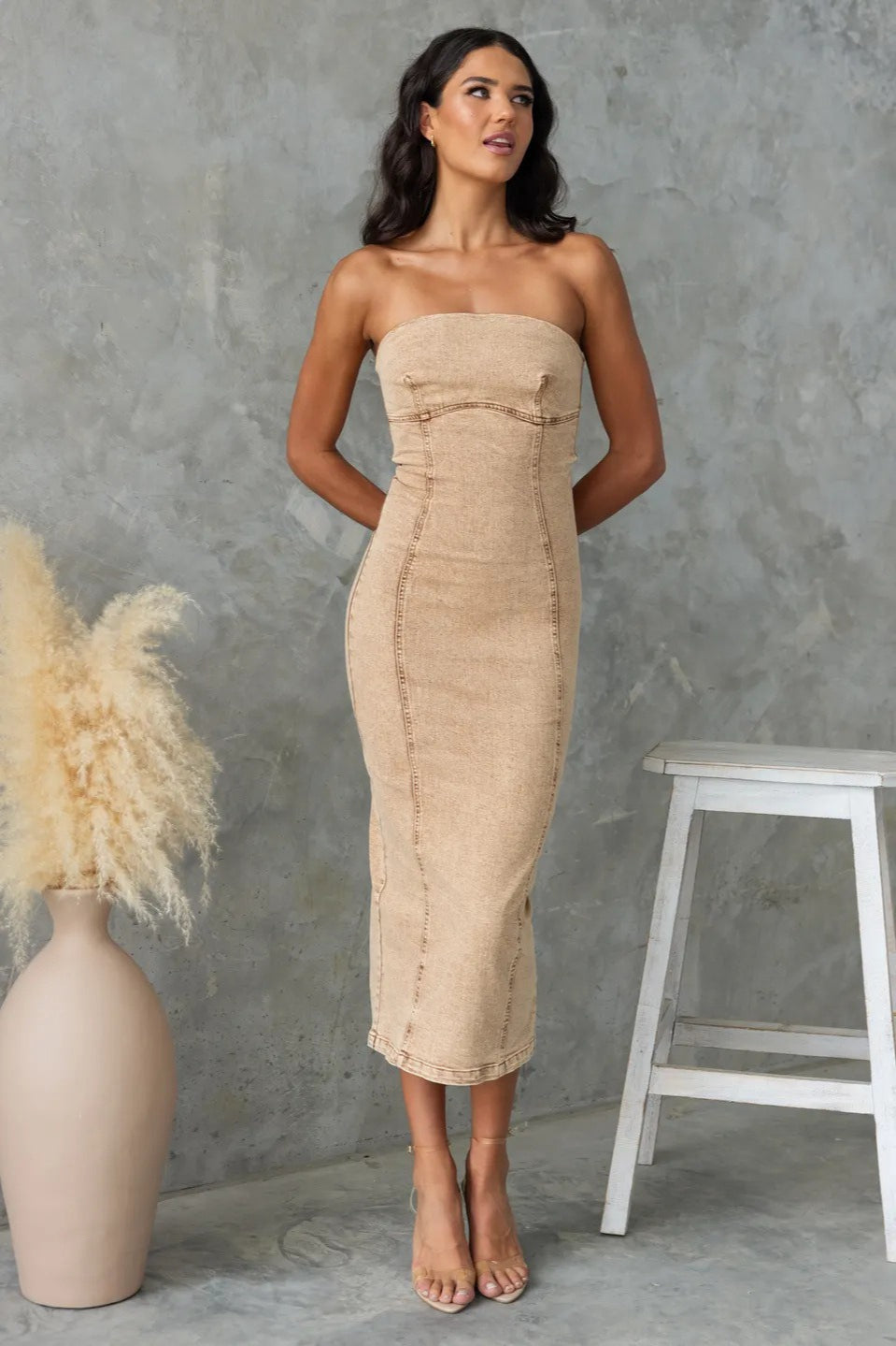 Strapless Patchwork Denim Dress