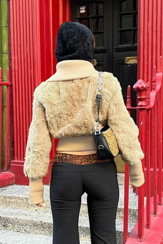 Faux Fur Patchwork Collar Coat