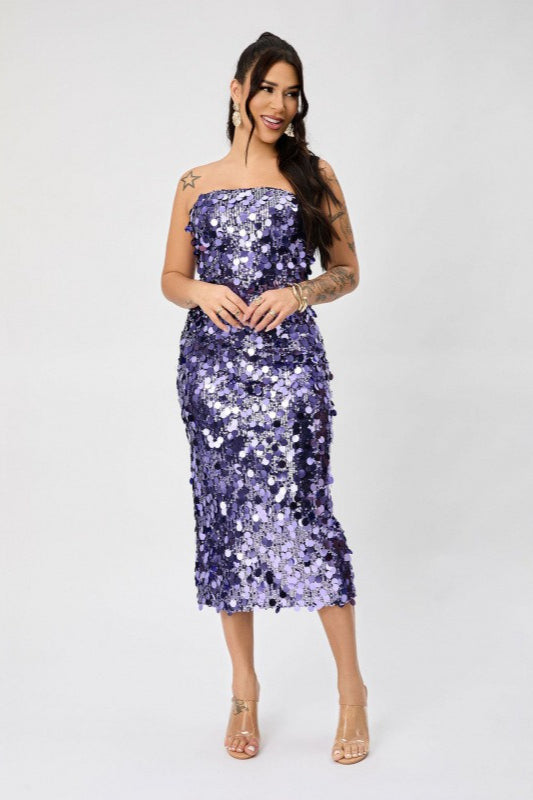 Strapless Backless Sequin Split Sexy Party Sequin Dress