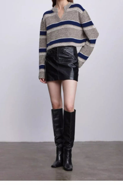 Colorful Striped Knit V-Neck Sweater