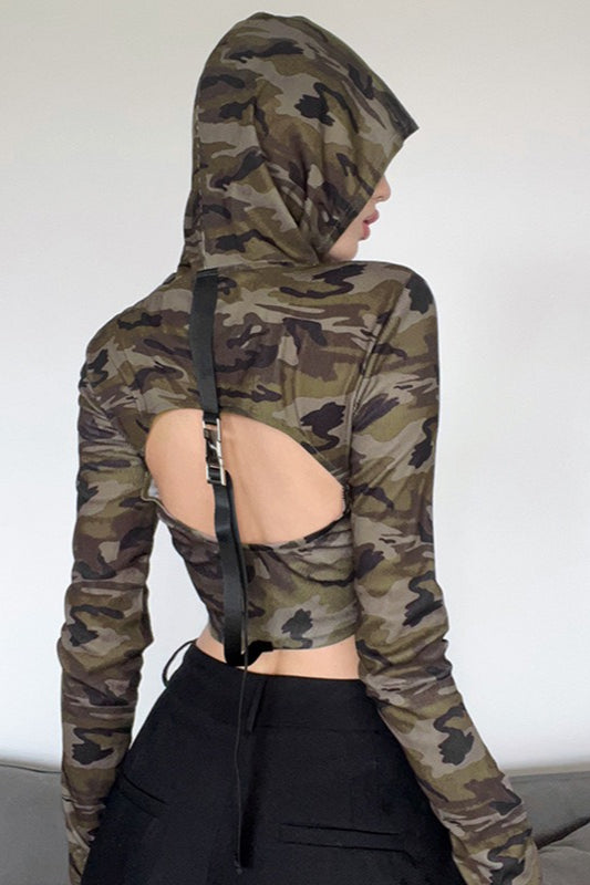 Backless Camouflage Hoodie
