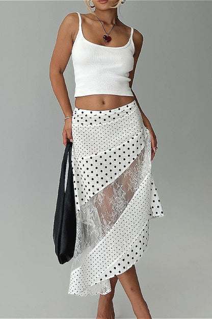 Polka Dot Lace Midi Skirt