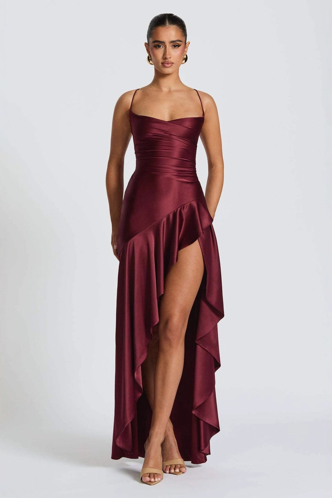 Satin Spaghetti Strap Backless Tie Elegant Sexy Formal Dress