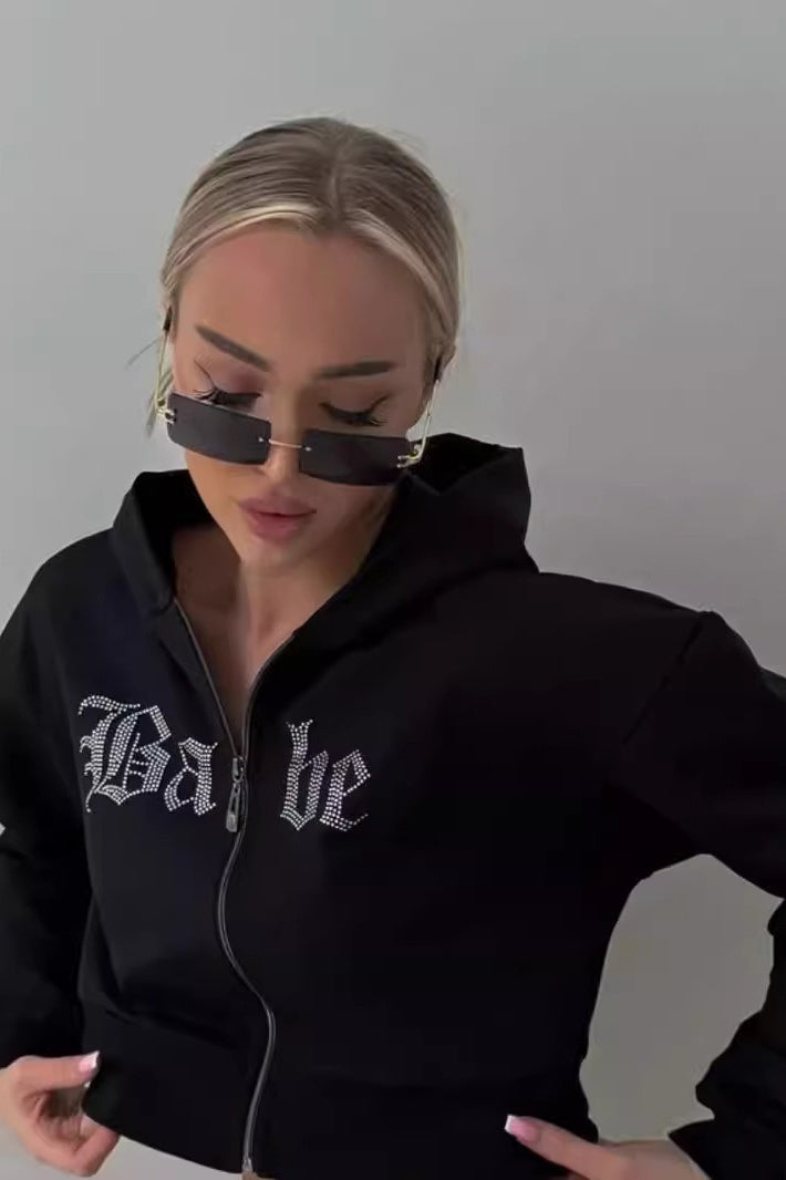 Rhinestone Zipper Hoodie