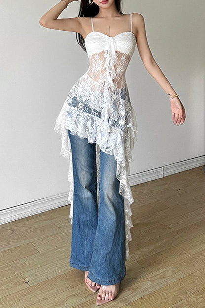 Sexy High Waist Backless Lace Dress