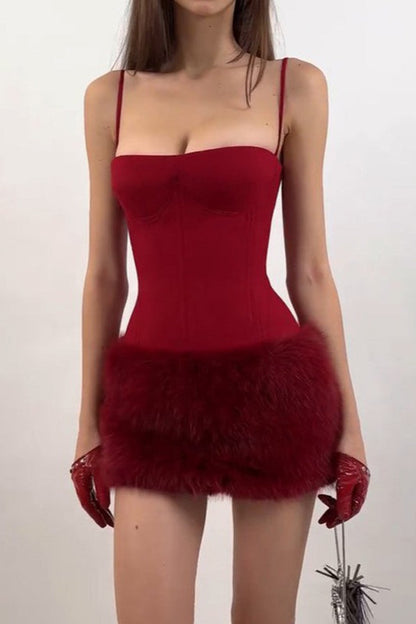 Faux Fur Strapless Party Dress
