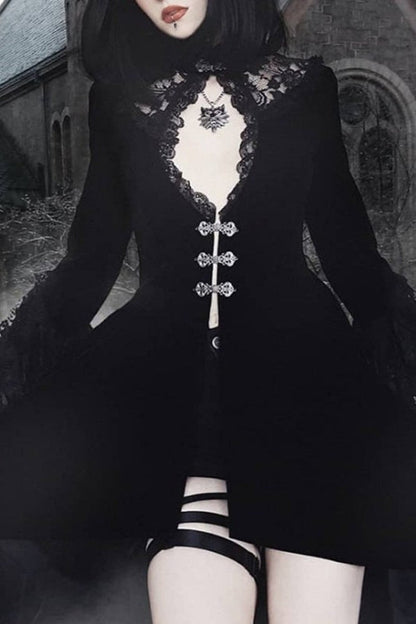 Gothic Lace Cutout Lantern Sleeve Dress