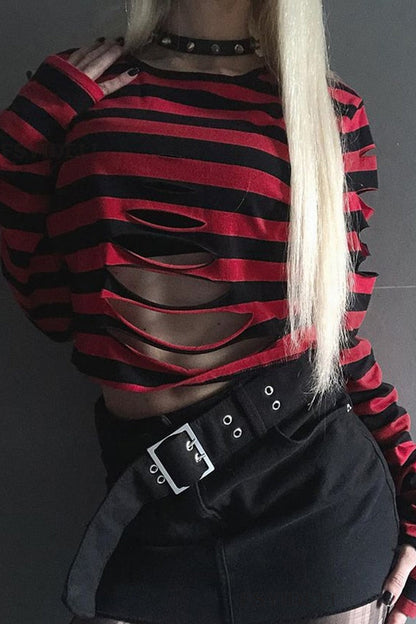 Street Style Ripped Stripe T-Shirt