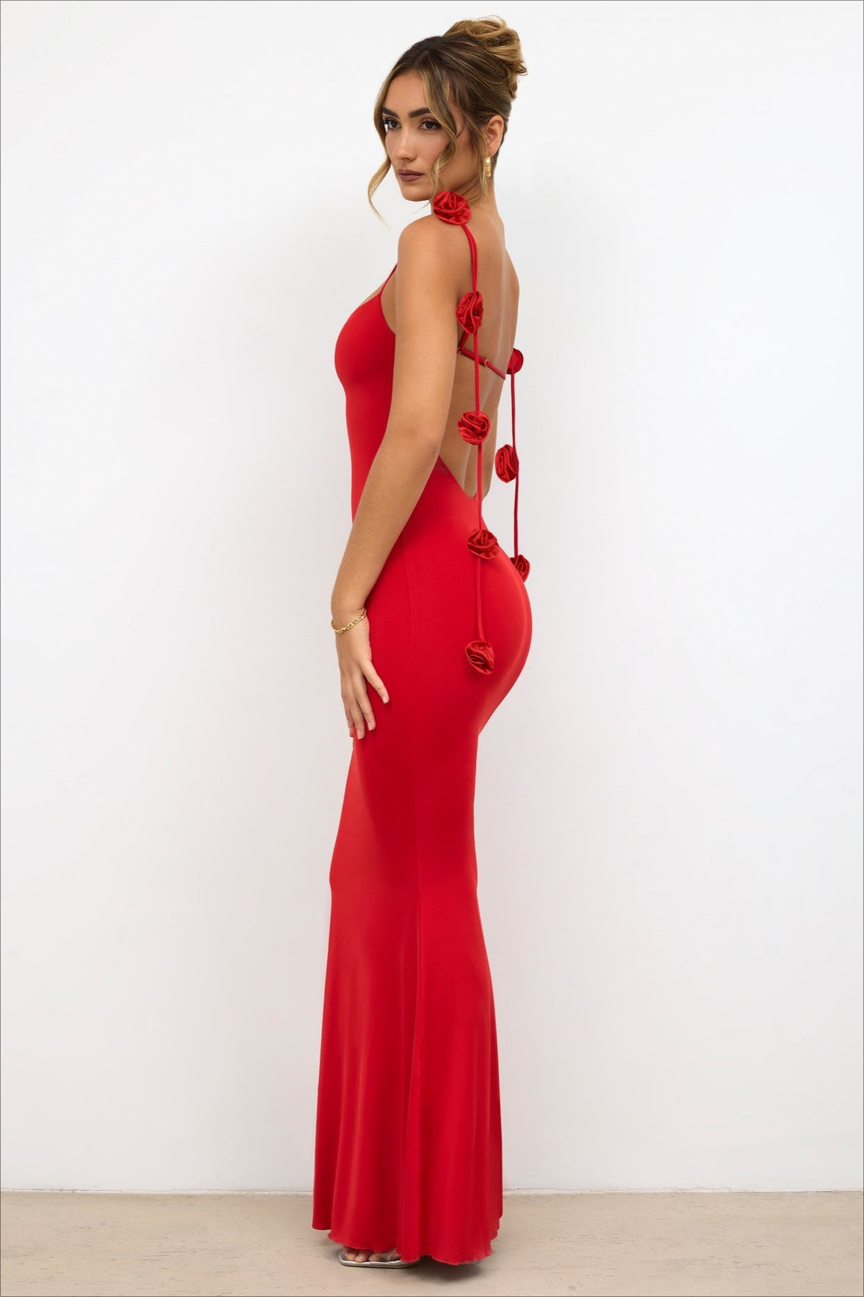 Strappy 3D Floral Maxi Party Dress