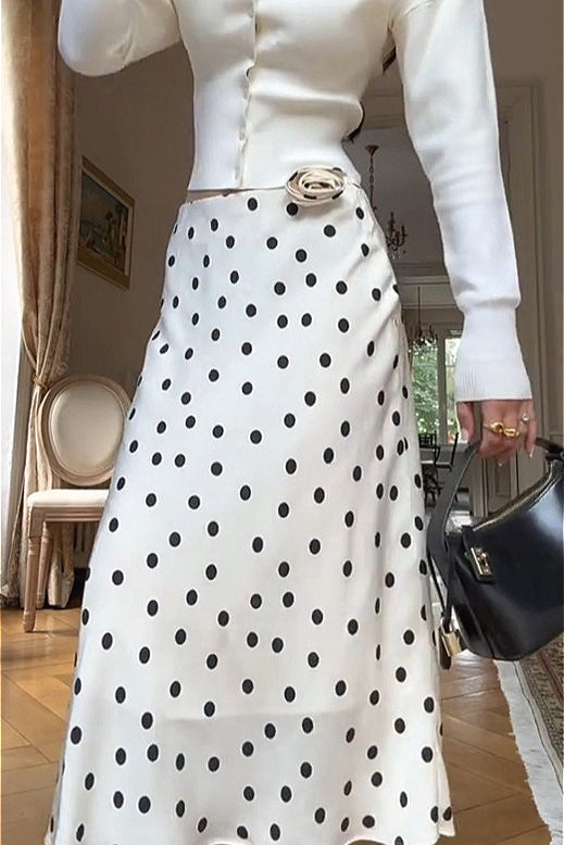 Long Sleeve Top Polka Dot Skirt Set