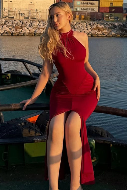 High Slit Strapless Bodycon Work Dress