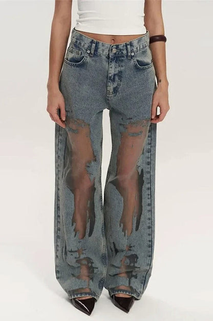 Vintage Mesh Spliced Jeans