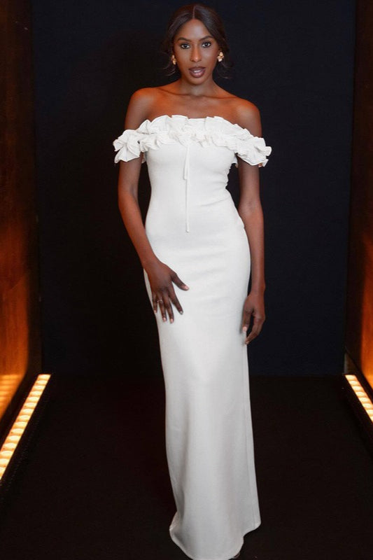 Ruffle Trim Bardot Party Dress