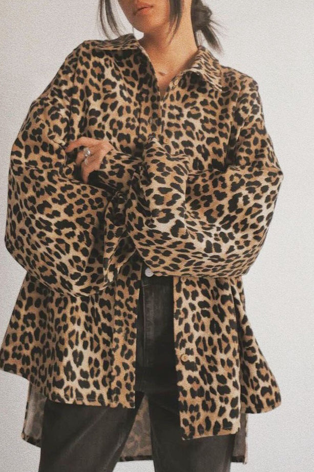 Leopard Oversized Shirt Style Coat