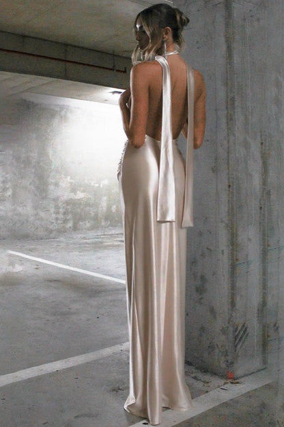 Deep V-Neck Halter Party Dress