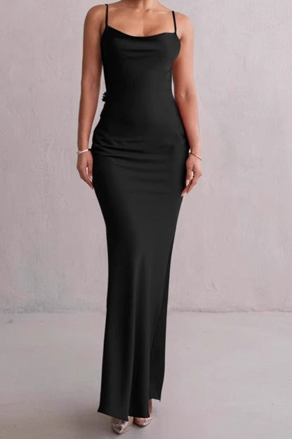 Elegant Satin Halter Backless Floral Bodycon Formal Dress