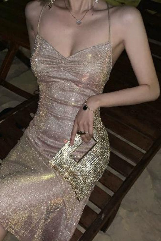 Holographic Sequins Halter Neck Sexy Sequin Dress