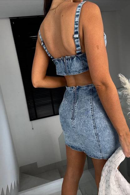 Strappy Backless Denim Dress