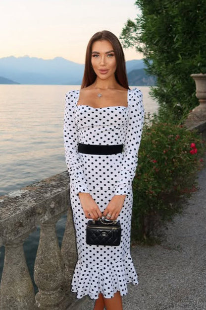 Elegant Polka Dot Mermaid Hem Maxi Dress