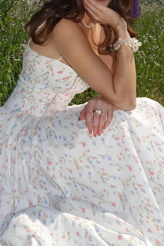 Pleated Spaghetti Strap Floral Dress