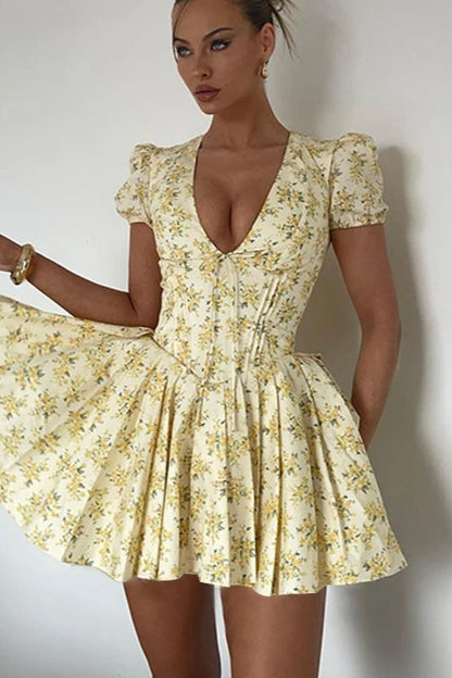 Ruffled V-Neck Floral Dress