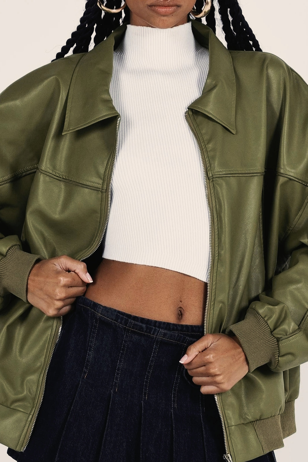 Lapel Collar Faux Leather Motorcycle Jacket