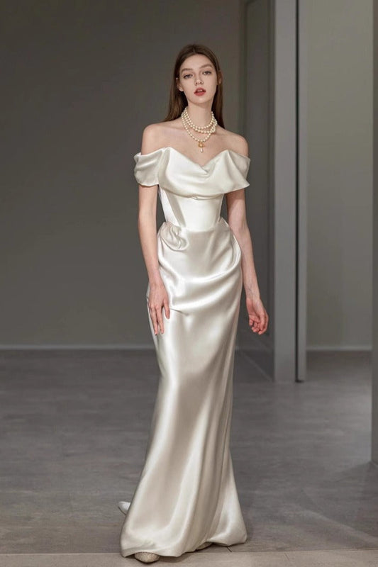 Elegant Off Shoulder Strap White Bridal Formal Dress