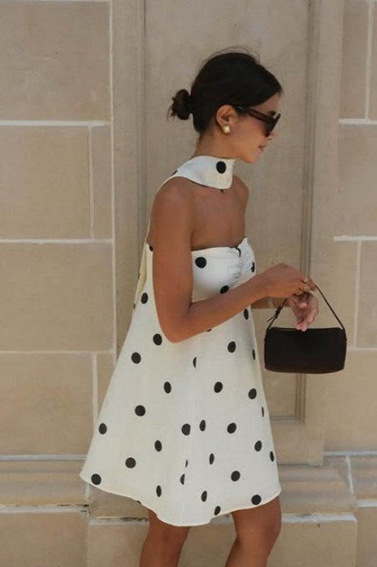 Chic Strapless Polka Dot Work Dress