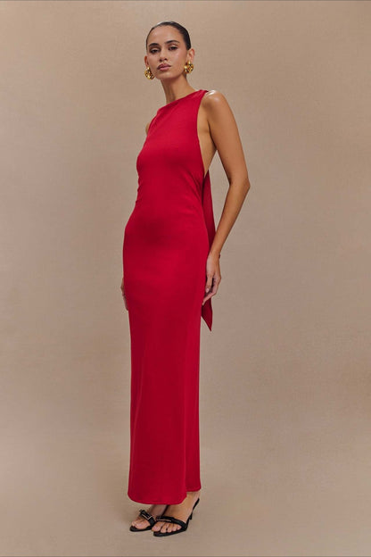 Cross-Tie Low-Back Maxi Party Dress